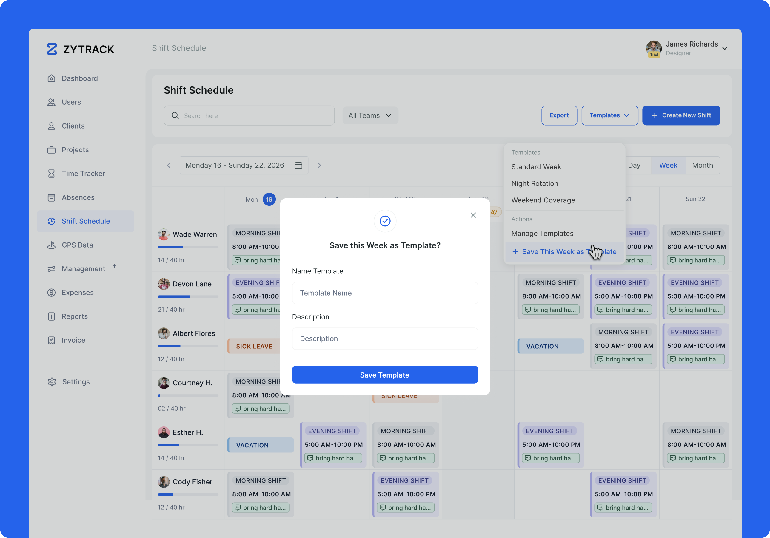 Save weekly modal